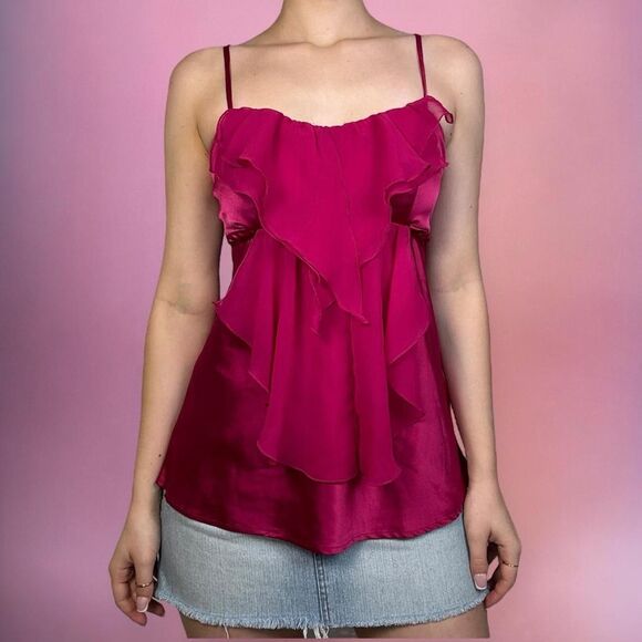 Y2K My Michele pink elegant satin tie back flowy layered cami top🎀 - Picture 1 of 8